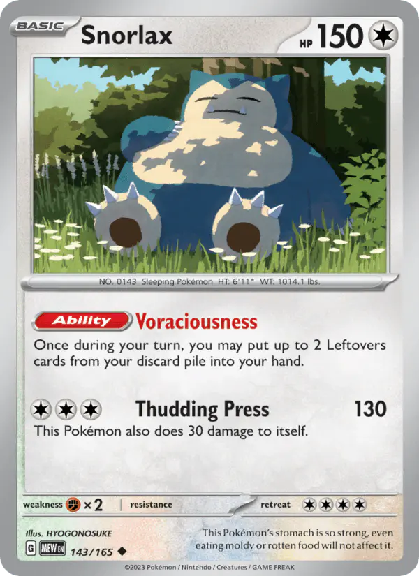 Carta Snorlax 143/165 de 151