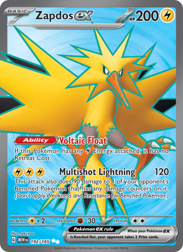 Carta Zapdos ex 192/165 de 151