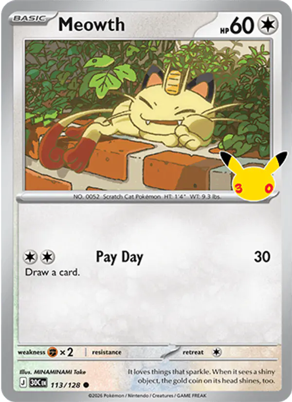 Carta Meowth 113/128 de 30th Celebration