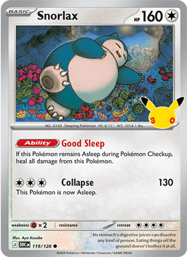 Carta Snorlax 119/128 de 30th Celebration