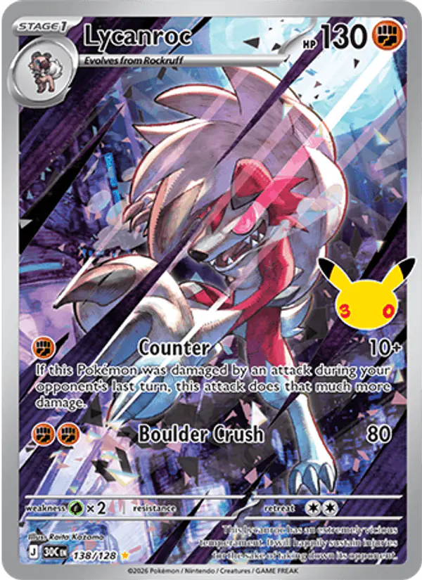Carta Lycanroc 138/128 de 30th Celebration