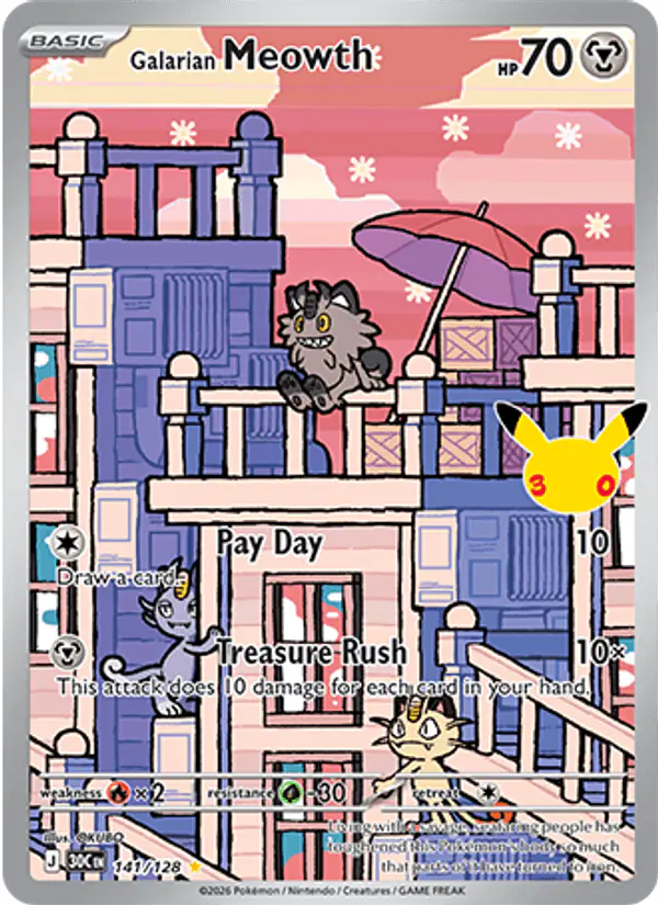 Carta Galarian Meowth 141/128 de 30th Celebration