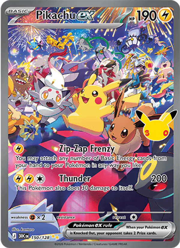 Carta Pikachu ex 150/128 de 30th Celebration