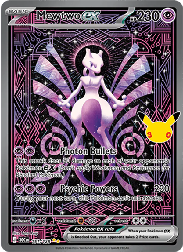 Carta Mewtwo ex 151/128 de 30th Celebration