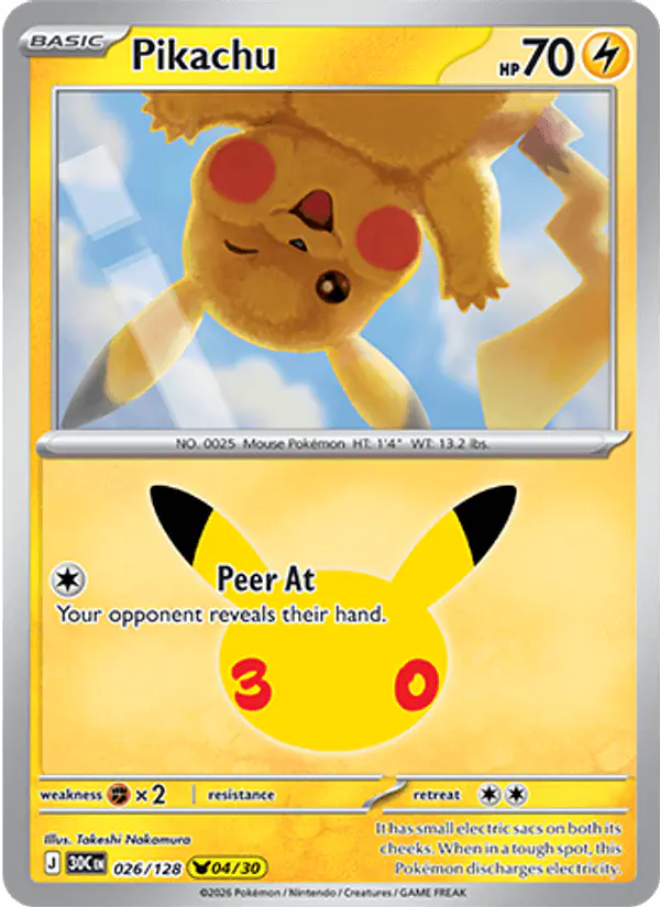Carta Pikachu 026/128 de 30th Celebration