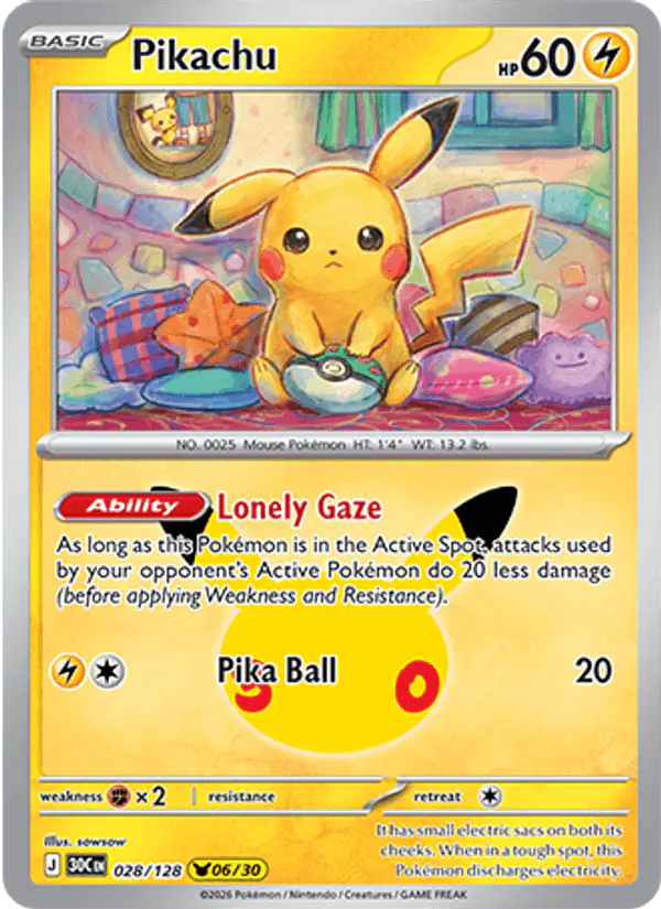 Carta Pikachu 028/128 de 30th Celebration