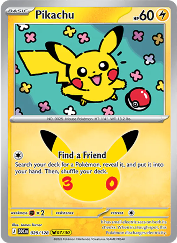 Carta Pikachu 029/128 de 30th Celebration