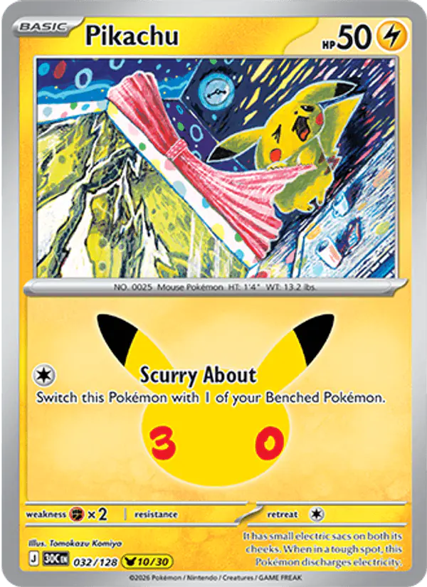 Carta Pikachu 032/128 de 30th Celebration