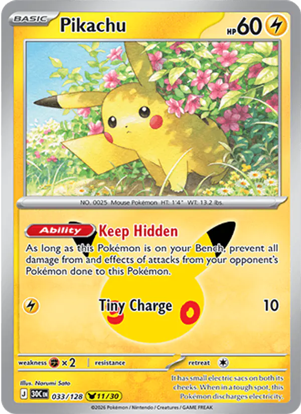 Carta Pikachu 033/128 de 30th Celebration
