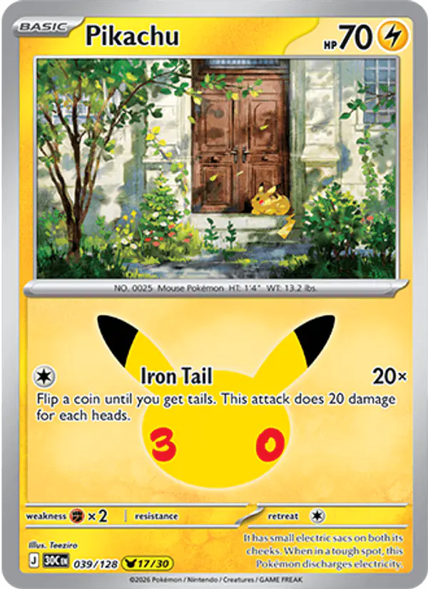 Carta Pikachu 039/128 de 30th Celebration