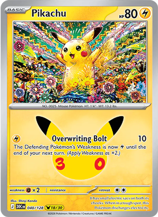 Carta Pikachu 040/128 de 30th Celebration