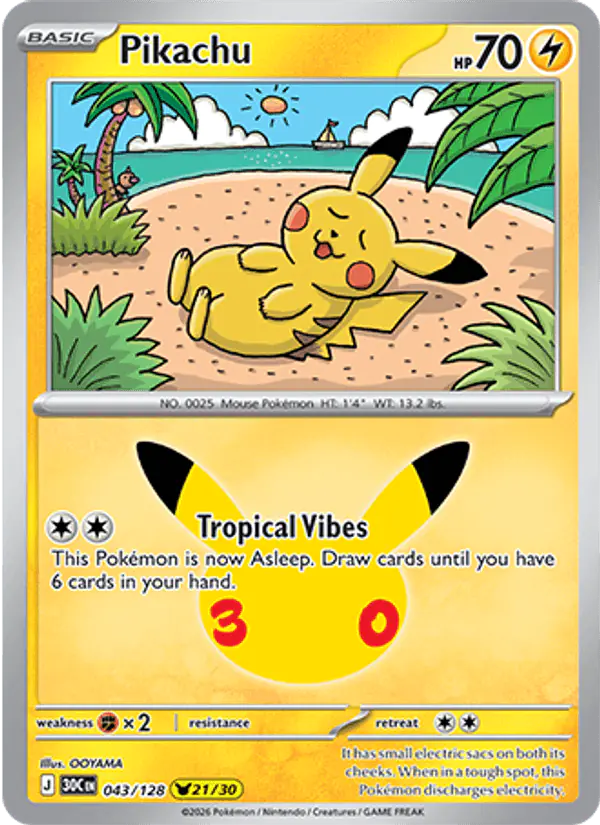 Carta Pikachu 043/128 de 30th Celebration