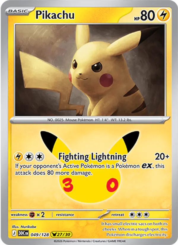 Carta Pikachu 049/128 de 30th Celebration