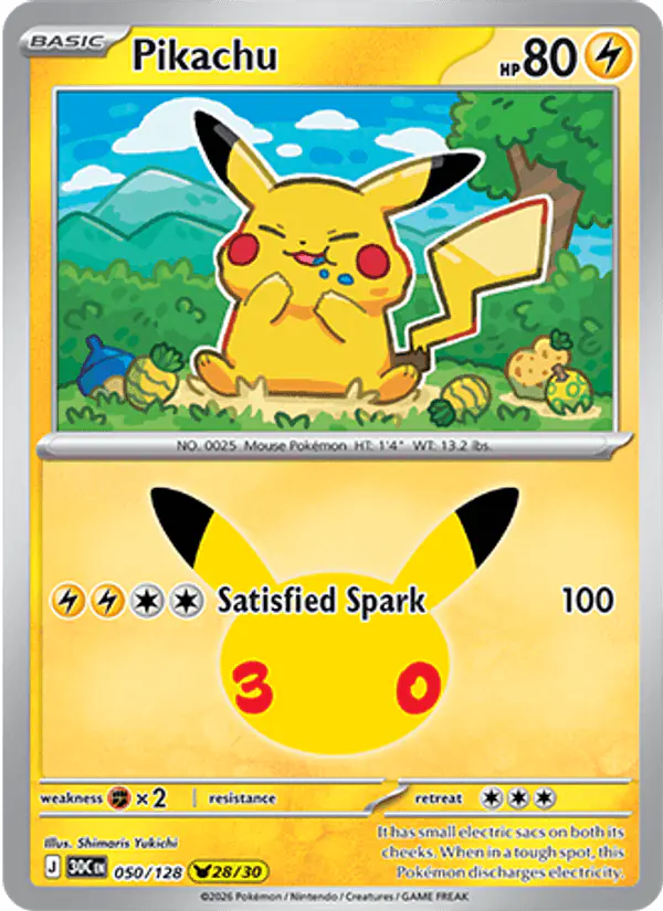 Carta Pikachu 050/128 de 30th Celebration
