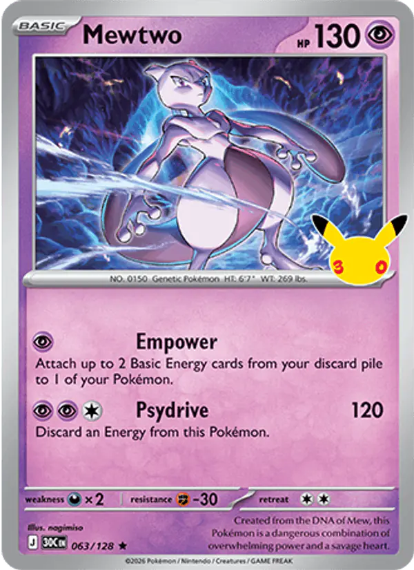 Carta Mewtwo 063/128 de 30th Celebration