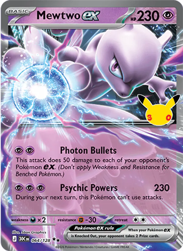 Carta Mewtwo ex 064/128 de 30th Celebration