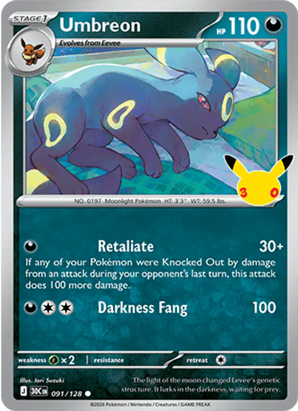 Carta Umbreon 091/128 de 30th Celebration