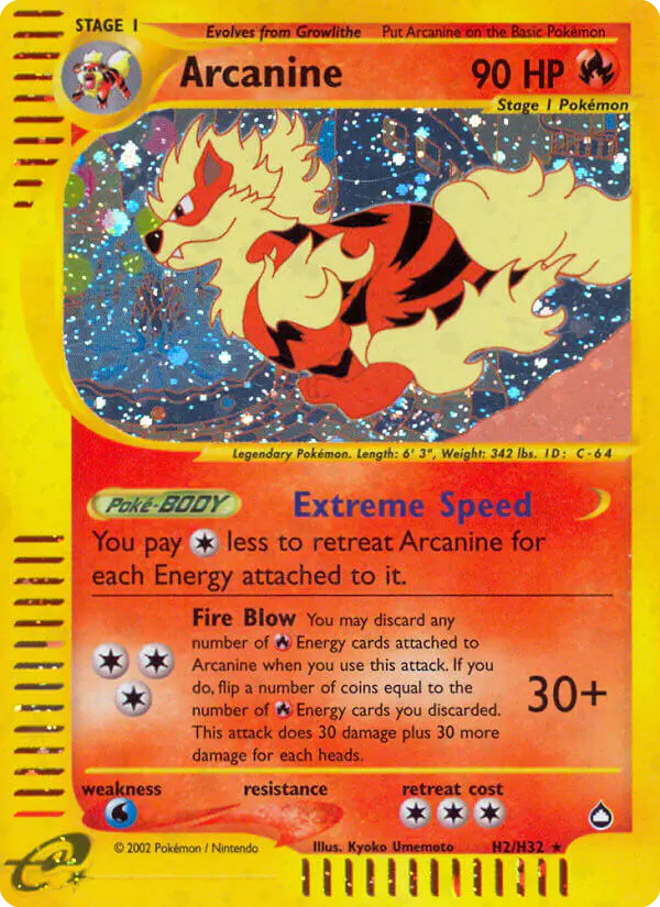 Carta Arcanine H02 de Aquapolis