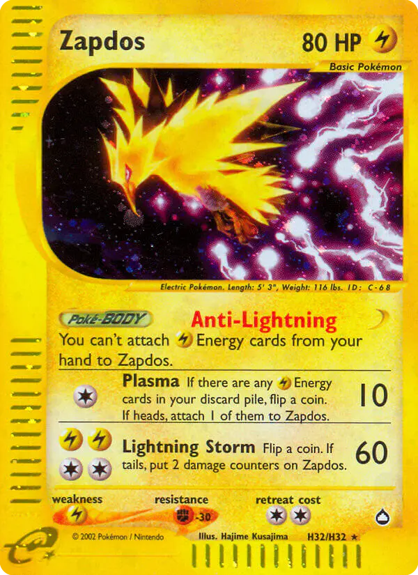 Carta Zapdos H32 de Aquapolis