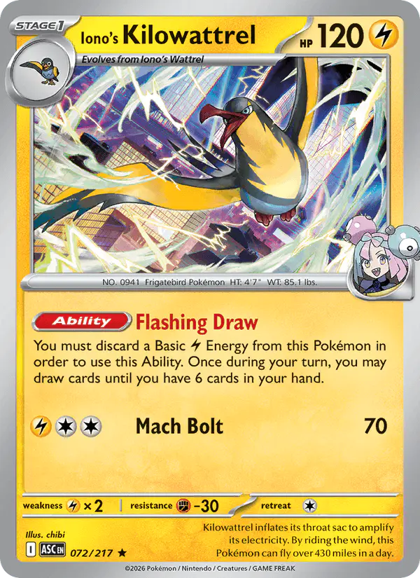 Carta Iono's Kilowattrel 072/217 de Ascended Heroes