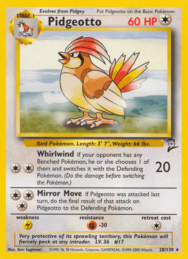 Carta Pidgeotto 28/130 de Base Set 2