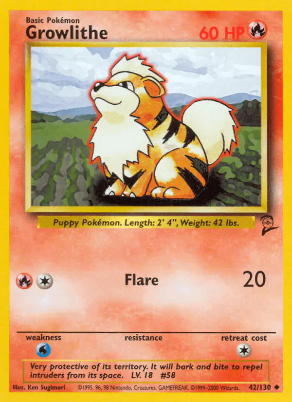 Carta Growlithe 42/130 de Base Set 2