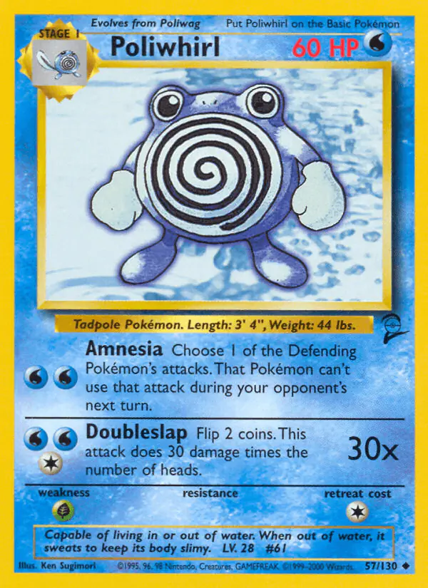 Carta Poliwhirl 57/130 de Base Set 2
