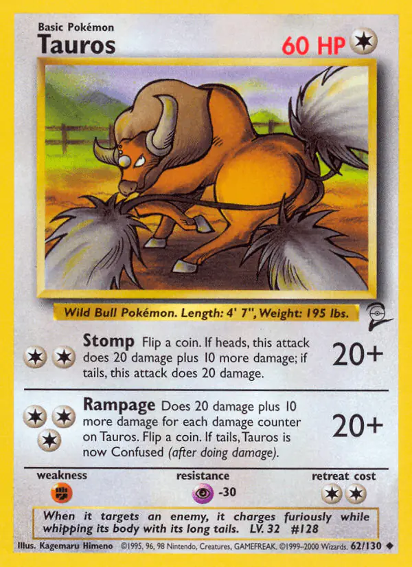 Carta Tauros 62/130 de Base Set 2