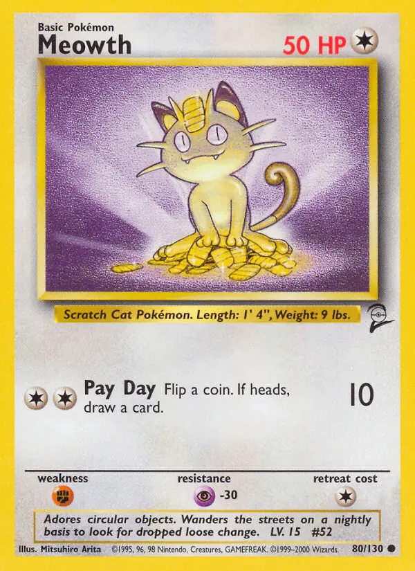 Carta Meowth 80/130 de Base Set 2