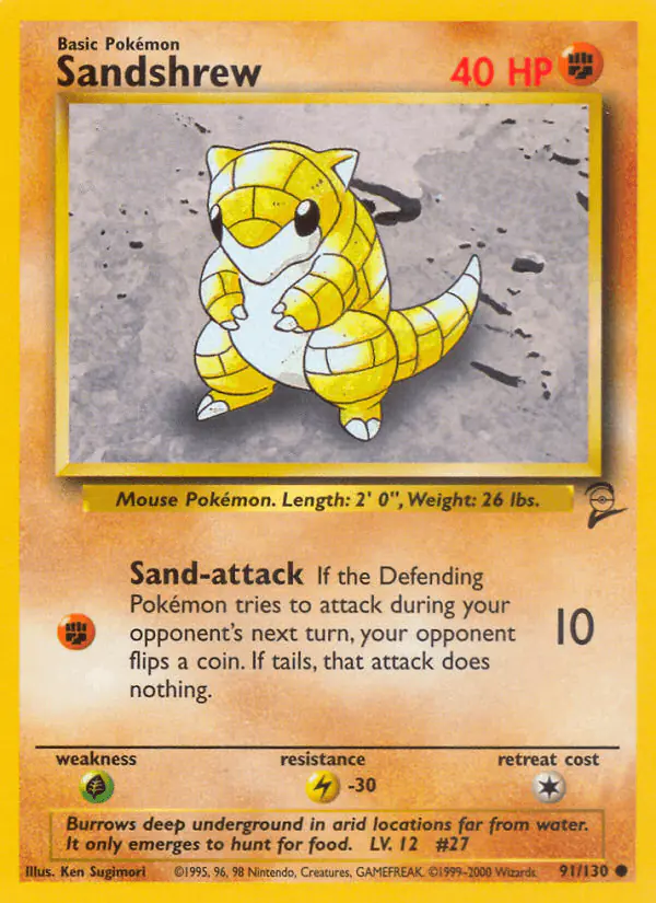 Carta Sandshrew 91/130 de Base Set 2