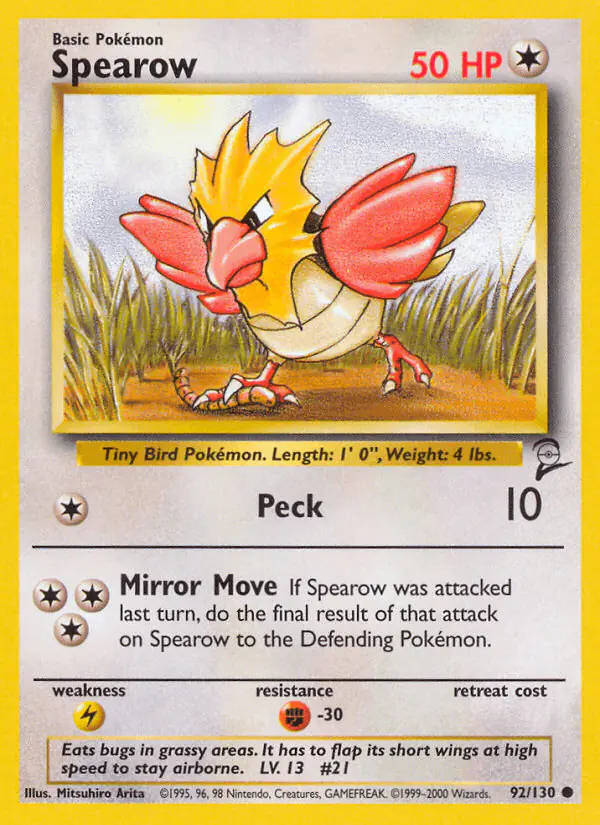 Carta Spearow 92/130 de Base Set 2