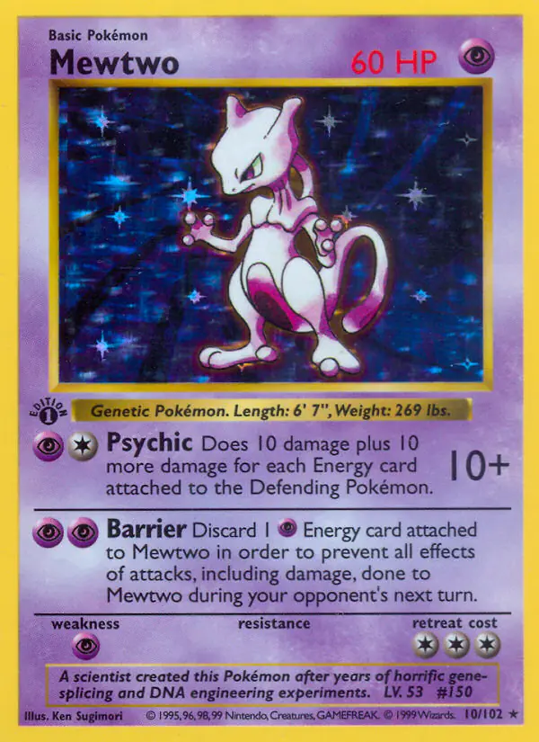 Carta Mewtwo 10/102 de Base Set