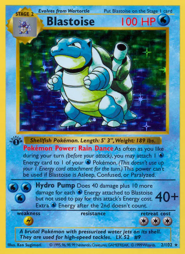 Carta Blastoise 2/102 de Base Set