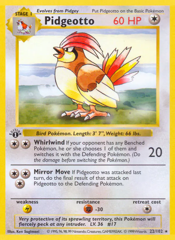 Carta Pidgeotto 22/102 de Base Set