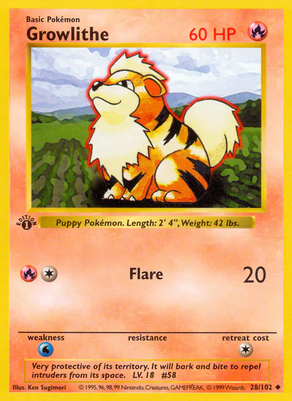 Carta Growlithe 28/102 de Base Set