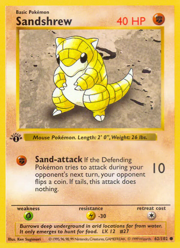 Carta Sandshrew 62/102 de Base Set