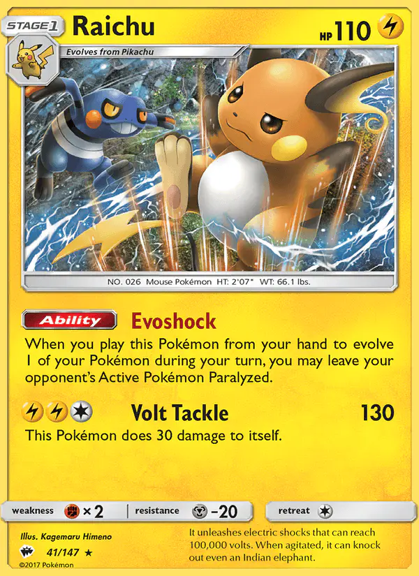 Carta Raichu 41/147 de Burning Shadows