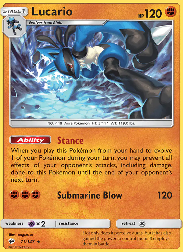 Carta Lucario 71/147 de Burning Shadows