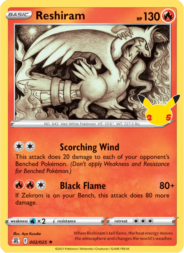 Carta Reshiram 002/025 de Celebrations