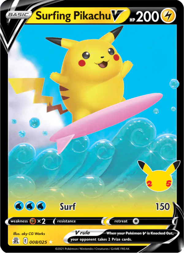 Carta Surfing Pikachu V 008/025 de Celebrations