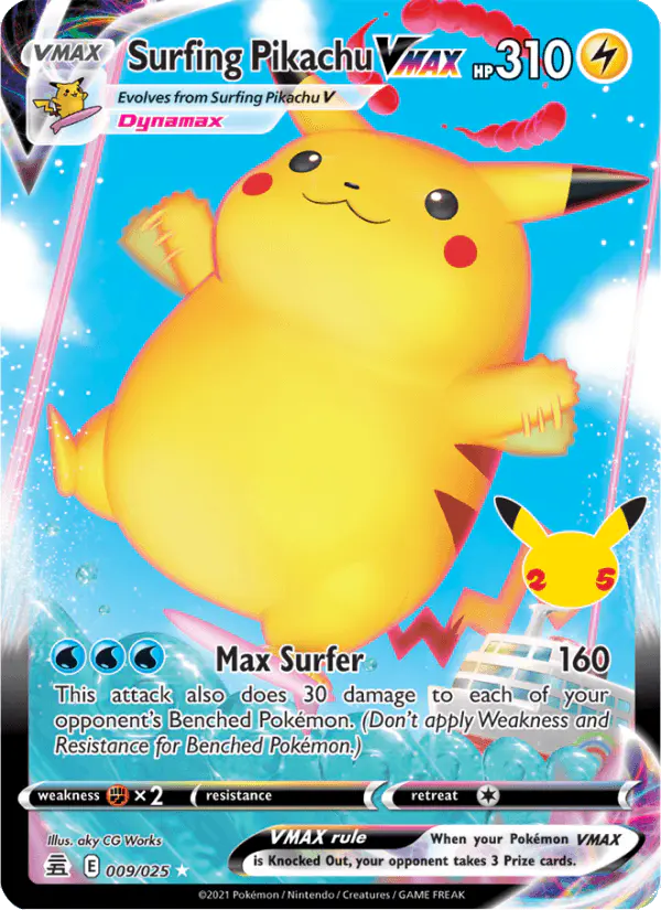 Carta Surfing Pikachu VMAX 009/025 de Celebrations
