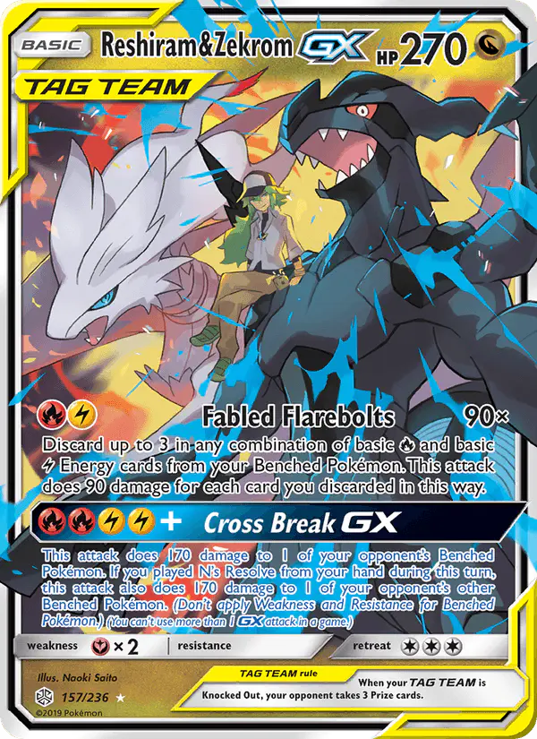 Carta Reshiram & Zekrom GX 157/236 de Cosmic Eclipse
