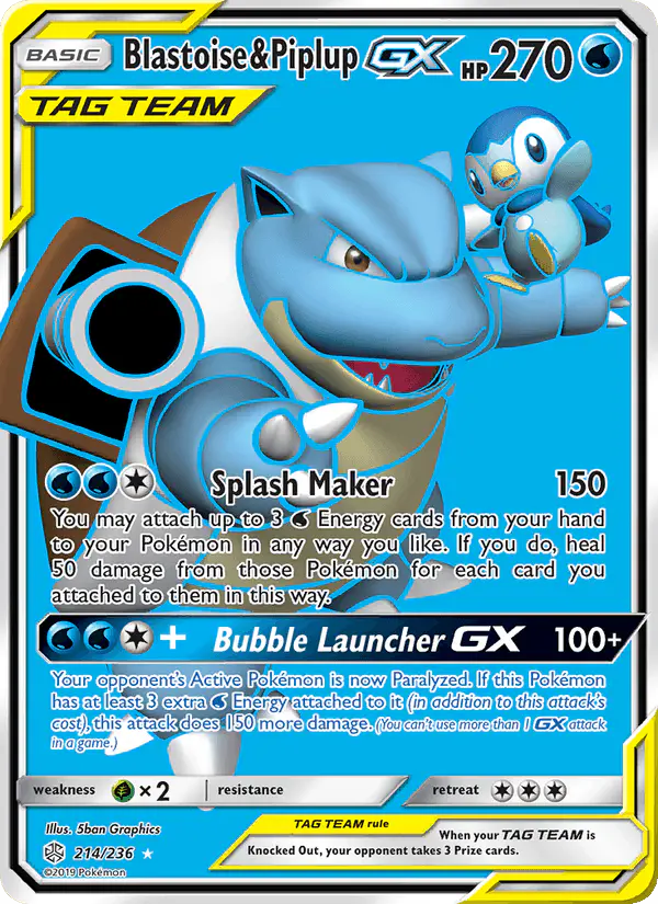 Carta Blastoise & Piplup GX 214/236 de Cosmic Eclipse