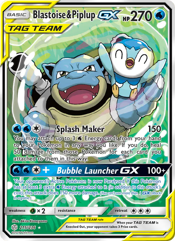 Carta Blastoise & Piplup GX 215/236 de Cosmic Eclipse