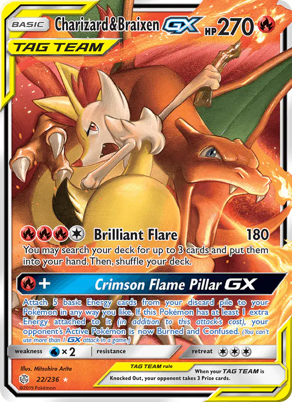 Carta Charizard & Braixen GX 22/236 de Cosmic Eclipse