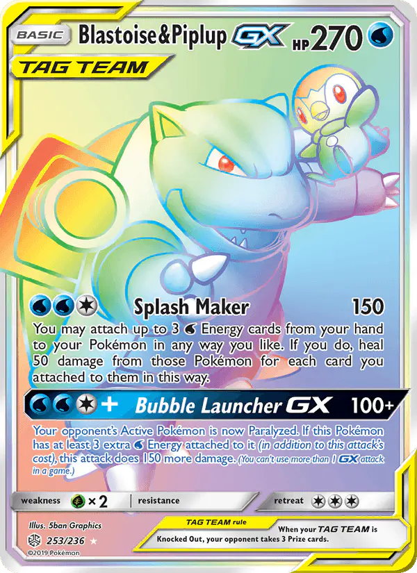 Carta Blastoise & Piplup GX 253/236 de Cosmic Eclipse