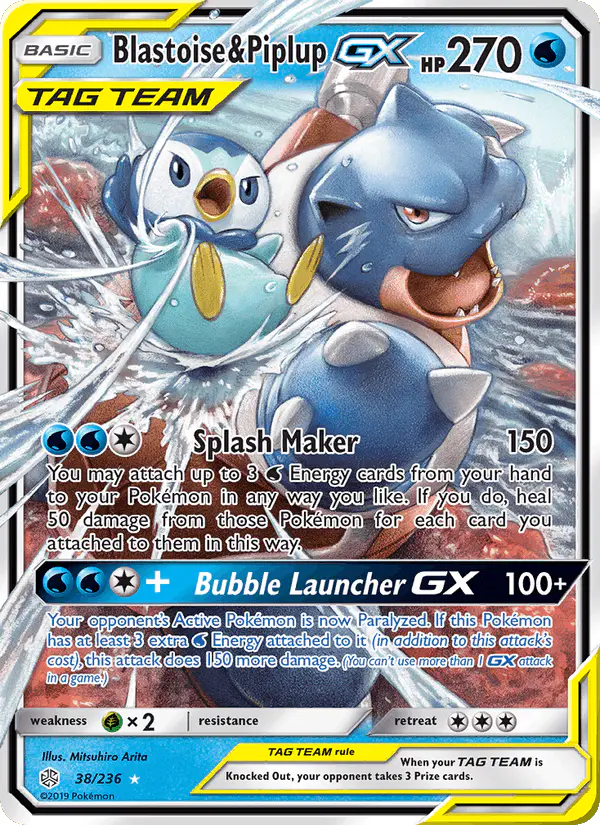 Carta Blastoise & Piplup GX 38/236 de Cosmic Eclipse
