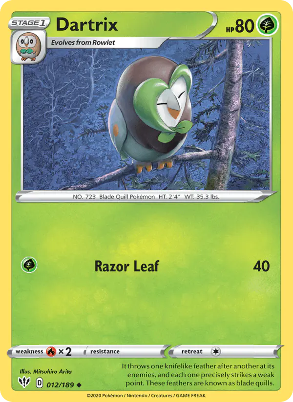 Carta Dartrix 012/189 de Darkness Ablaze