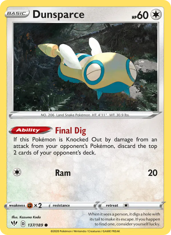 Carta Dunsparce 137/189 de Darkness Ablaze