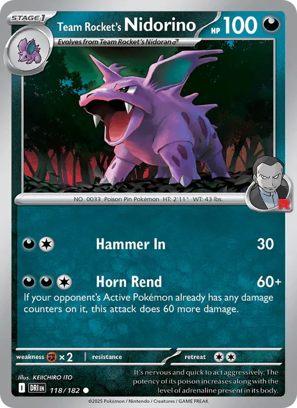 Carta Team Rocket's Nidorino 118/182 de Destined Rivals